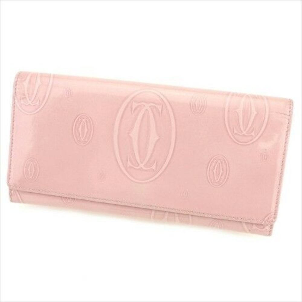 Authentic Cartier Wallet Purse Long Wallet Pink leather Woman Authentic Used